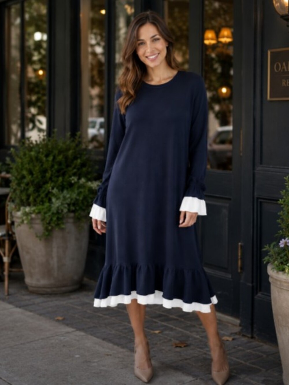 COOPER [New Zealand] Winter Solstice Blue Moon Ruffle Details Midi Dress | M